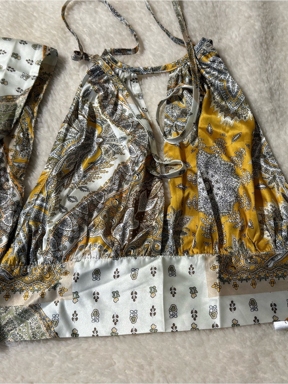 Yellow & Ivory Paisley Halter Crop Top